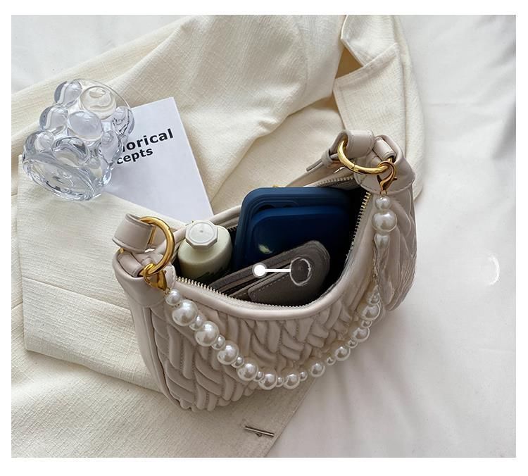 Borsa a tracolla multifunzionale alla moda con catena di perle ricamata da donna_voghion.com