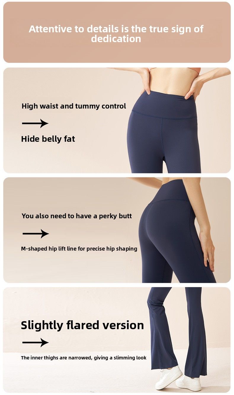 Juyitang Weites Bein, hohe Taille, Hüftlifting, Bauchkontrolle, hochelastisch, nahtlos, schlankmachende Yoga-Schlaghose_voghion.com