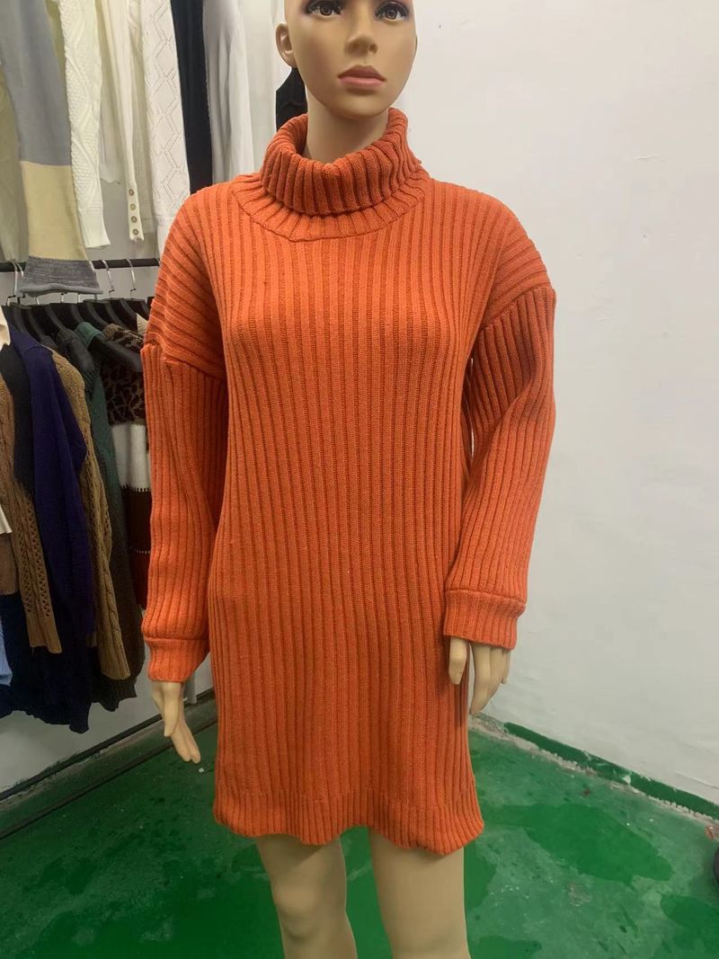 Robe pull mi-longue en tricot à col montant pour femme, nouvelle collection automne-hiver 2022_voghion.com
