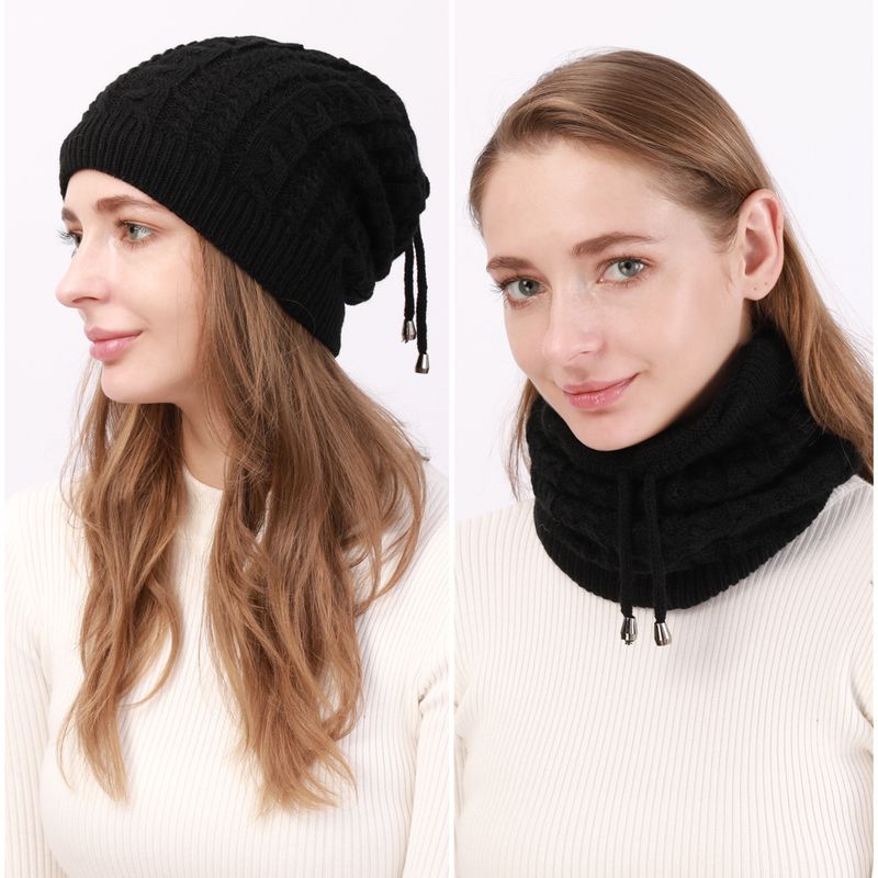 Autumn And Winter Warm Neck Warmer Drawstring Double-Wear Knitted Pullover Women's Hat Ponytail Deer Fleece Fabric_voghion.com