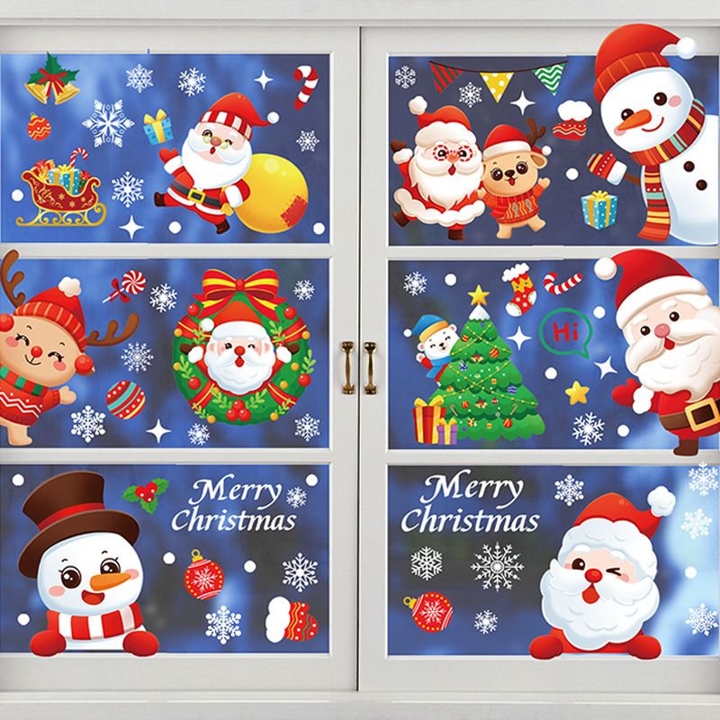 Static Cling Christmas Window Decals - Removable PVC Holiday Stickers Set (White Reindeer, Snowflakes, Santa, Tree Designs)"_voghion.com