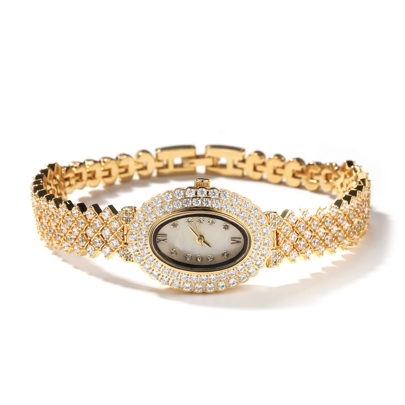 Mode Casual Dameshorloge Licht Luxe Niche Ovale Wijzerplaat Ingelegd Zirkoon Quartz Horloge_voghion.com