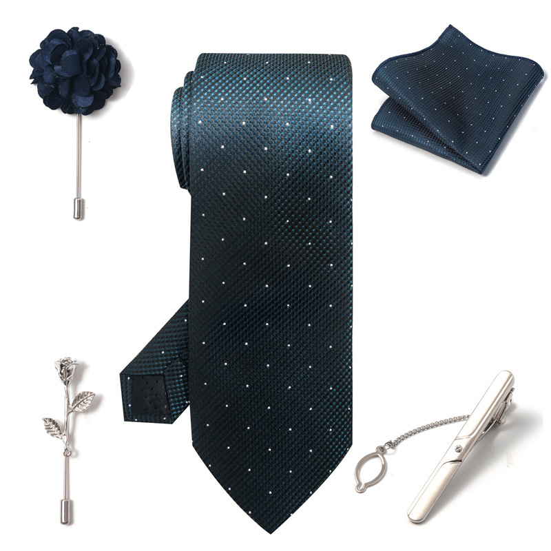 Set da uomo alla moda in tinta unita a righe con anacardi, confezione regalo da 6 pezzi, set con corsetto con fermacravatta e sciarpa quadrata_voghion.com