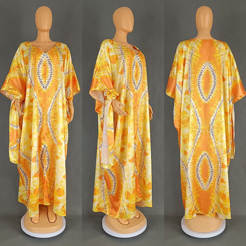 Vêtements pour femmes style ethnique africain moyen-orient rétro longue burqa imprimé grande robe trapèze avec foulard 8903_voghion.com