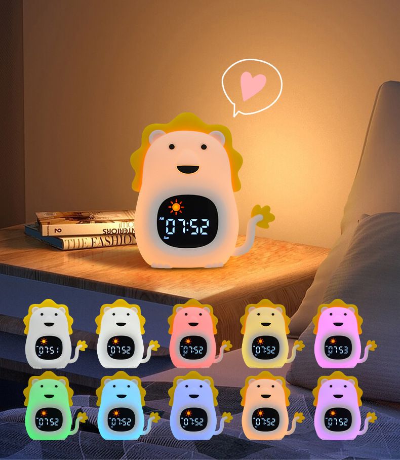 White Noise Machine Cartoon Animal Shape Pat Color Changing Night Light Sleep Soothing White Noise Alarm Clock Light Simulates Sunrise_voghion.com