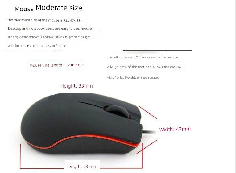 Kabelgebundene Maus M120 Desktop-Computer Stumm Laptop Für Home M20 Photoelektrisches Spiel Büro USB Big Red Dot_voghion.com