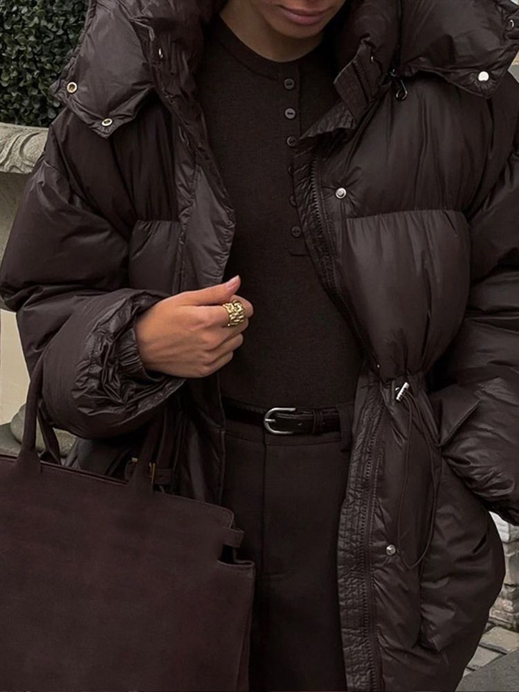 Kurze Pufferjacke mit Kapuze für Herren und Damen – Leichter Steppmantel mit Reißverschluss, Oversize-Passform, warmes Polyester-Obermaterial (Dunkelgrün, Kastanienbraun, Braun)_voghion.com