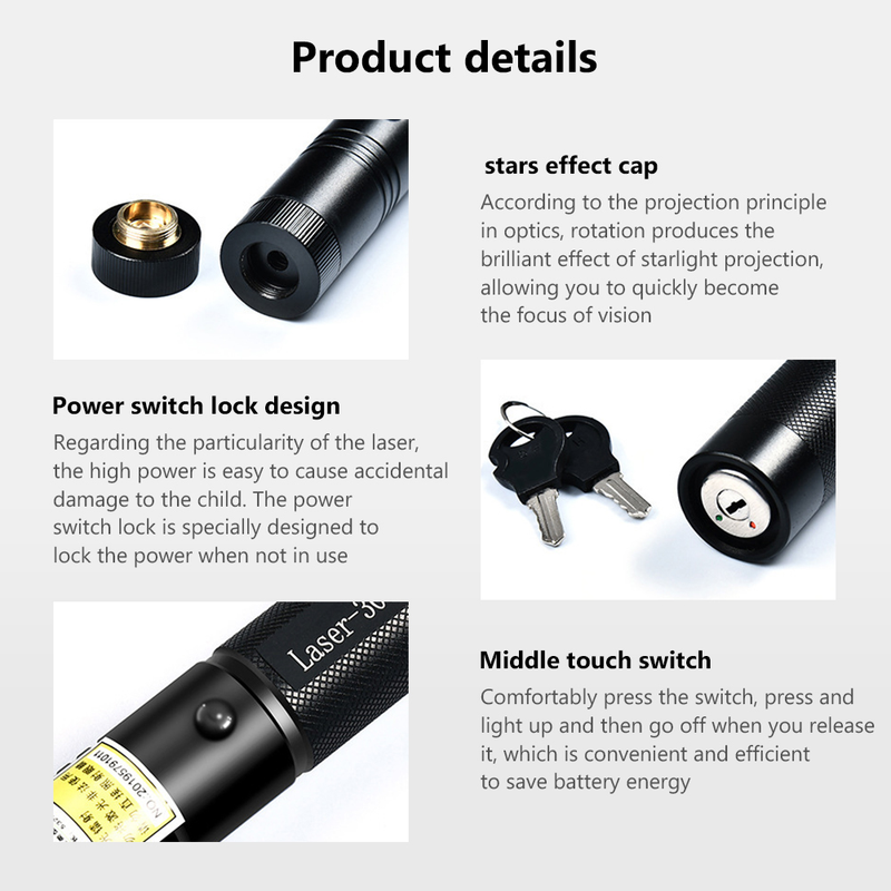 Powerful Red Green Laser Pointer Pen 3000m 532nm 650nm 303 Sight Focus Adjustable Burning Torch Laser Pen 18650 Charging (No Battery)_voghion.com