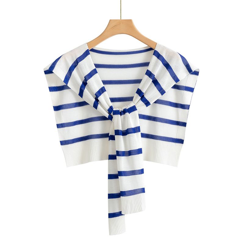 Women's Clothing Thin Striped Ice Silk Knitted Shawl For Women In Summer With Skirt For Outer Wear Sun Protection Thin Shoulder With Collar_voghion.com