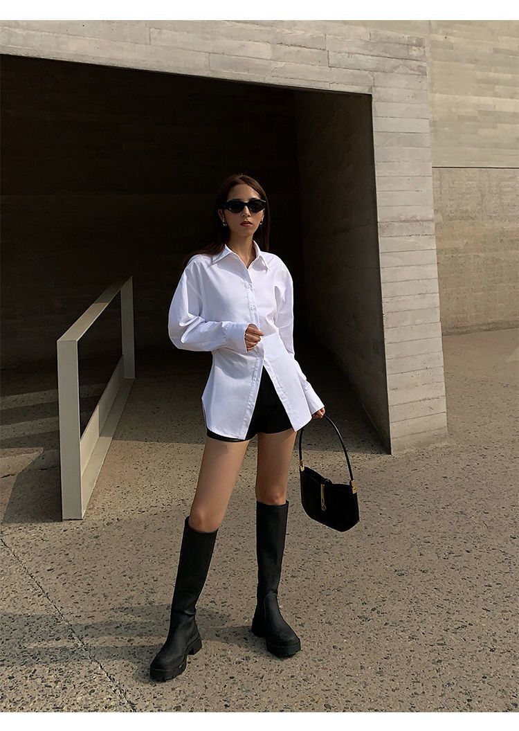 Abbigliamento da donna Camicia bianca a maniche lunghe slim per donna Design di nicchia_voghion.com