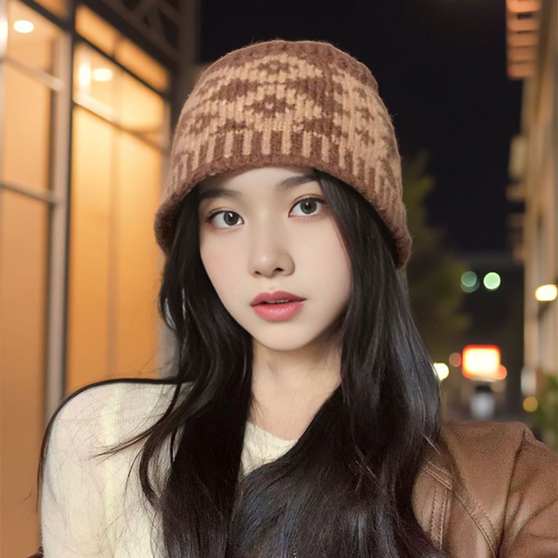 Cappello da pescatore in lana lavorato a maglia scozzese di alta qualità, stile designer, per donna, invernale, vintage, versatile, caldo e con protezione per le orecchie_voghion.com