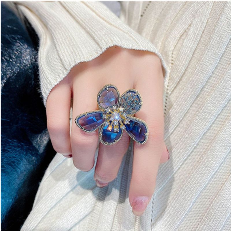 2025 Damesmode Verstelbare grote bloemkristallen ring, trouwsieraden_voghion.com