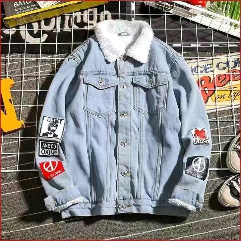 Chaqueta vaquera gruesa de lana de cordero para hombre, chaqueta informal de otoño, chaqueta térmica acolchada de algodón, talla grande_voghion.com