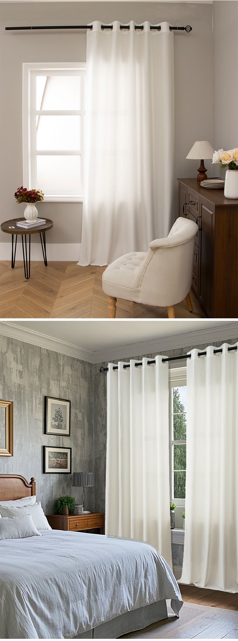 Striped Voile Sheer Curtains - Light Filtering Window Shades For Living Room & Bedroom (Ready-Made, Luxury Minimalist Style, Hotel & Home Use)_voghion.com