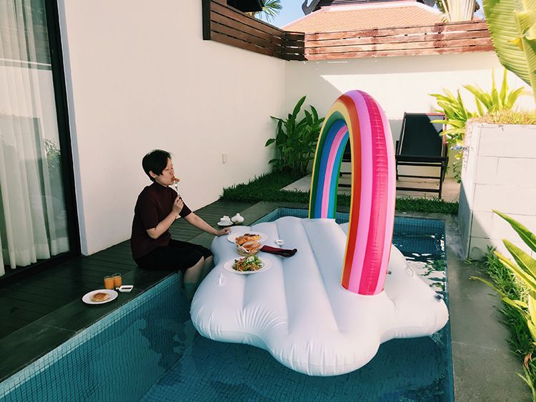 Extra Lare Thickened Internet Celebrity Rainbow Island Bed Air Mattress Inflatable Water Floatin Recliner Swimmin_voghion.com