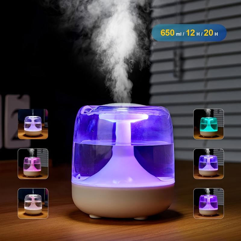 26dB Quiet USB Humidifier 7-Color LED 2 Mist Levels 24H Runtime ABS Material For Home Office Bedroom Gift_voghion.com