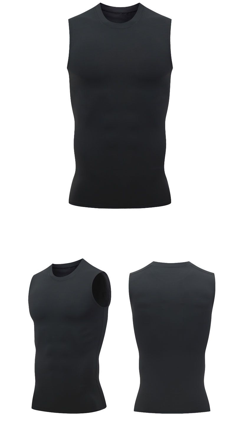 Sports tights men's short-sleeved vest football basketball training suit waistcoat bottoming top sweat-absorbent quick-drying fitness clothes_voghion.com