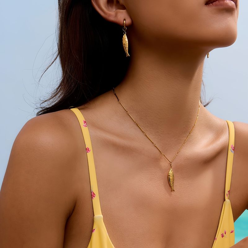 Orecchini ad anello in oro da donna, orecchini a forma di pesce rosso, gioielli alla moda per le donne_voghion.com