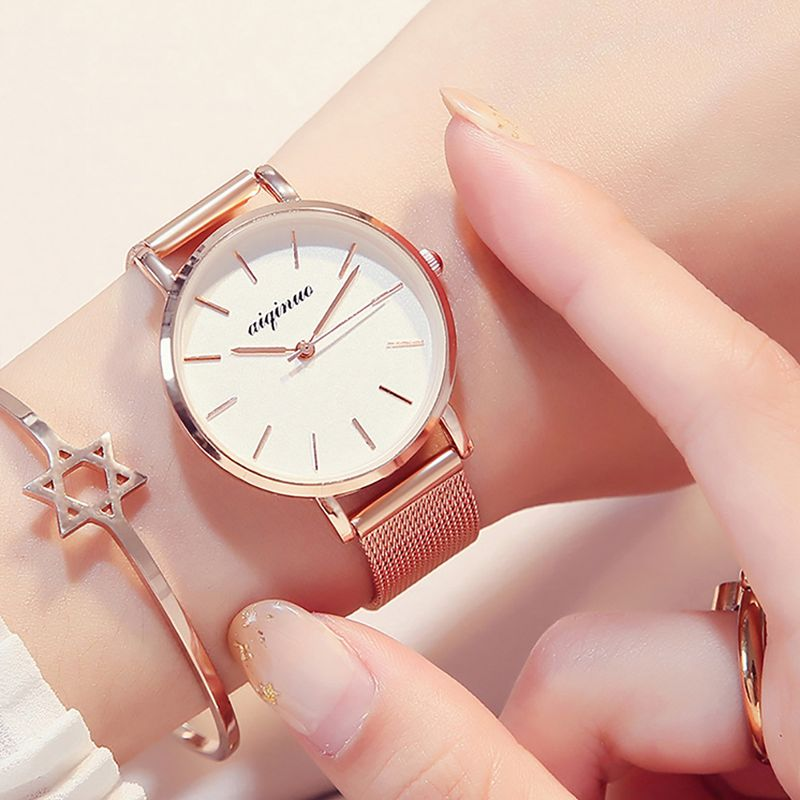 Yamaler mode femme bracelet en alliage cadran rond sans chiffres Quartz analogique montre-bracelet cadeau_voghion.com