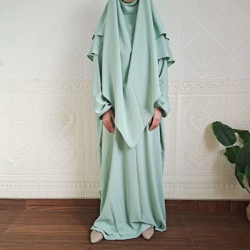 Vestido de dos piezas con hiyab, holgado, con mangas murciélago y color liso para mujer de Dubái, P105_voghion.com
