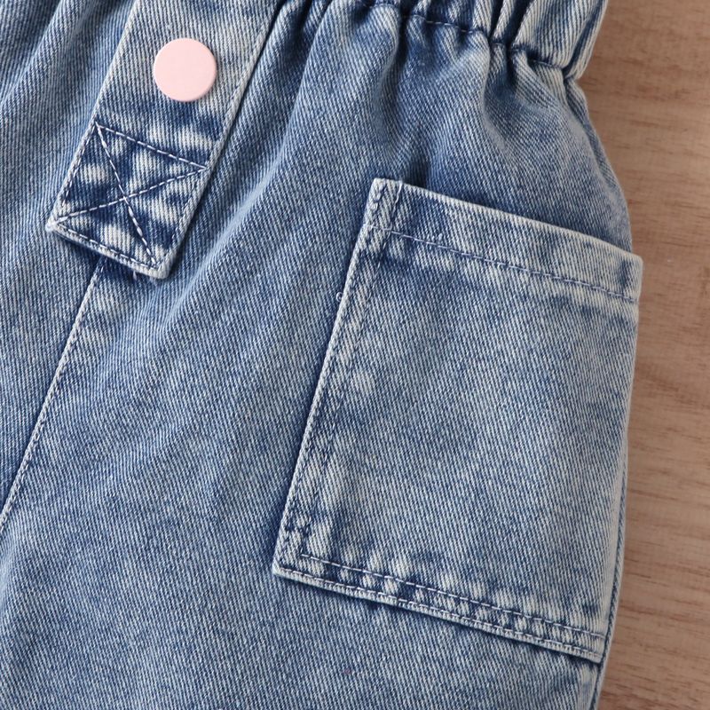 Mutter & Kinder Kinderkleidung Mädchen Sommer Pit Einfarbig Ärmellos Off Shoulder Pullover Zerrissene Jeanshose Zweiteiliges Set_voghion.com