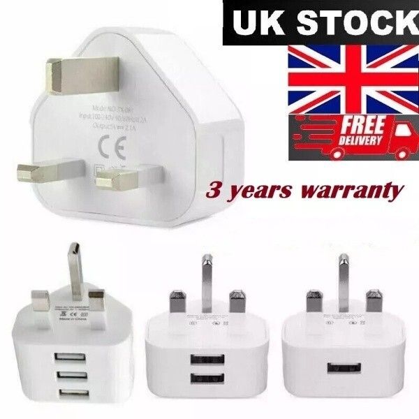 UK 3 Pin Dual USB Stecker Adapter Netz Wand Ladegerät 1/2/3-Port Für Handys Tablet_voghion.com