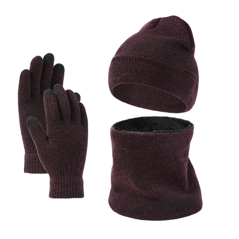 Wintermütze, Schal und Handschuhe, dreiteiliges Set für Herren, Strickmütze plus samtige Winterwollmütze und Schal_voghion.com