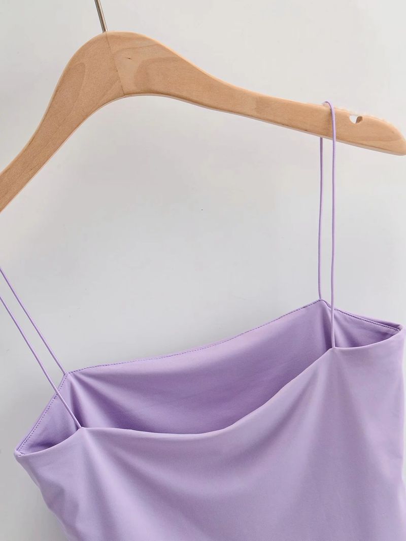 Canotta estiva da donna con elastico sottile e fascia elastica, aderente e aderente, in tinta unita_voghion.com