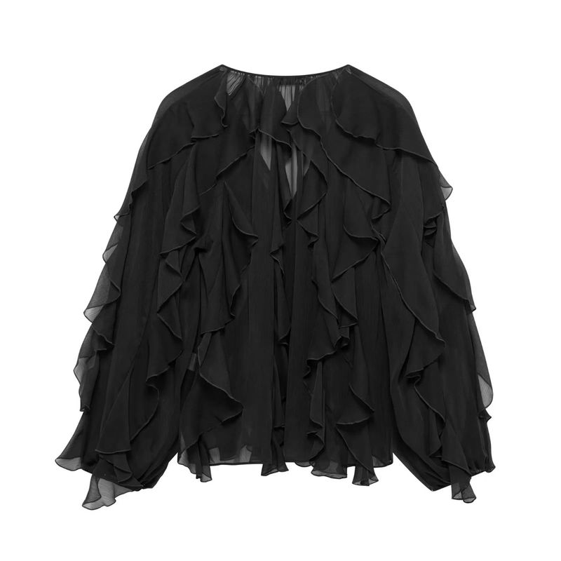 Camicia a tinta unita con decorazioni a strati, stile primaverile, per donna_voghion.com