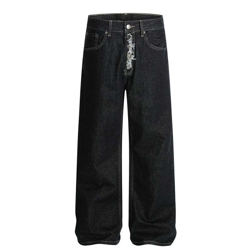 Italienisch inspirierte Destroyed-A-Linien-Jeans – Hochfeste, locker sitzende Cowboy-Scimitar-Hose für Herren_voghion.com