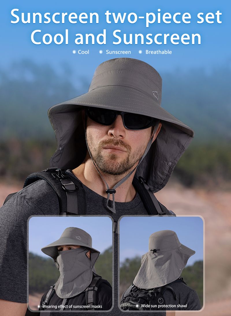 Moda Xioguan 100% poliestere 4 primavera/estate maschera da pescatore all'aperto, cappello di protezione, cappello da sole a scialle a tesa larga_voghion.com