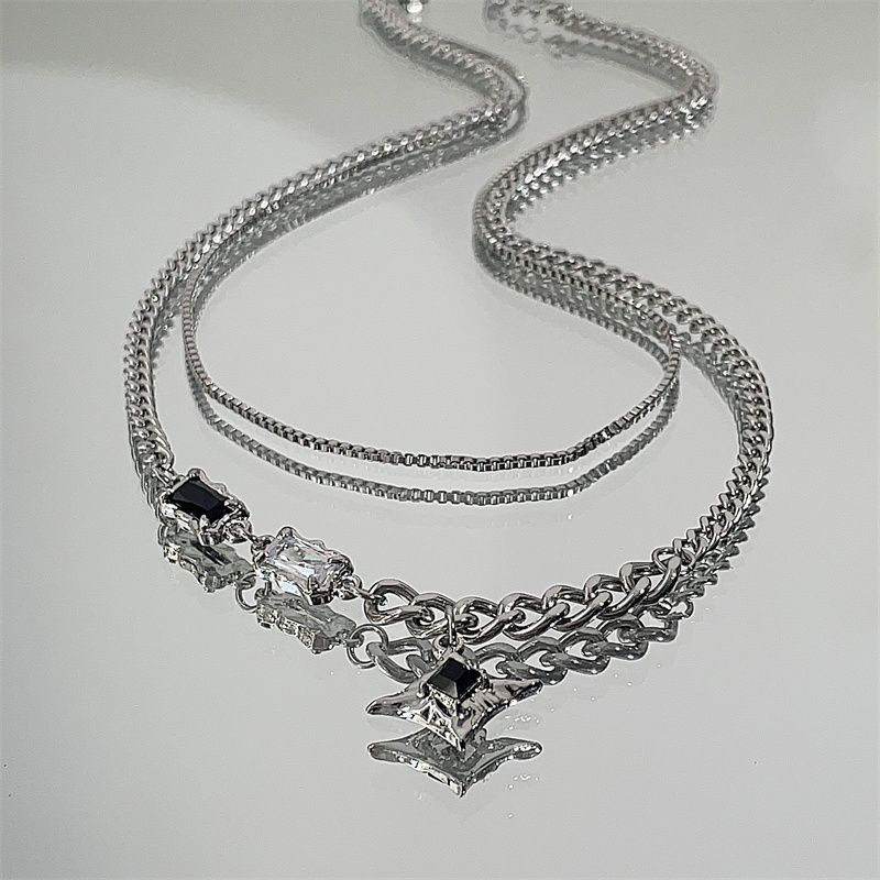 Black Zircon Double Layer Mang Star Necklace For Men's Ins Trendy And Handsome Hip Hop Niche Design High Grade New Versatile Jewelry_voghion.com