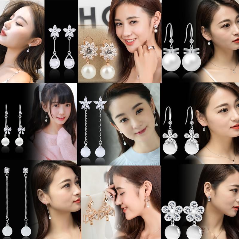 Orecchini in argento S925, orecchini di perle, orecchini di cristallo per ragazze, donne e signore_voghion.com