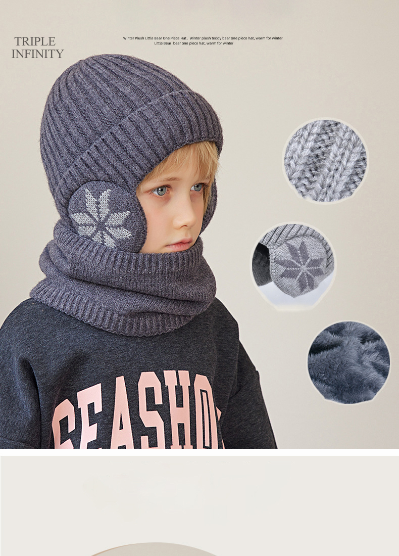 Modische Wintermützen für Kinder, mit Flausch gefüttert, winddicht, warm, Mützen, Outdoor-Nackenschutz, Schal, dicke Strickmützen_voghion.com