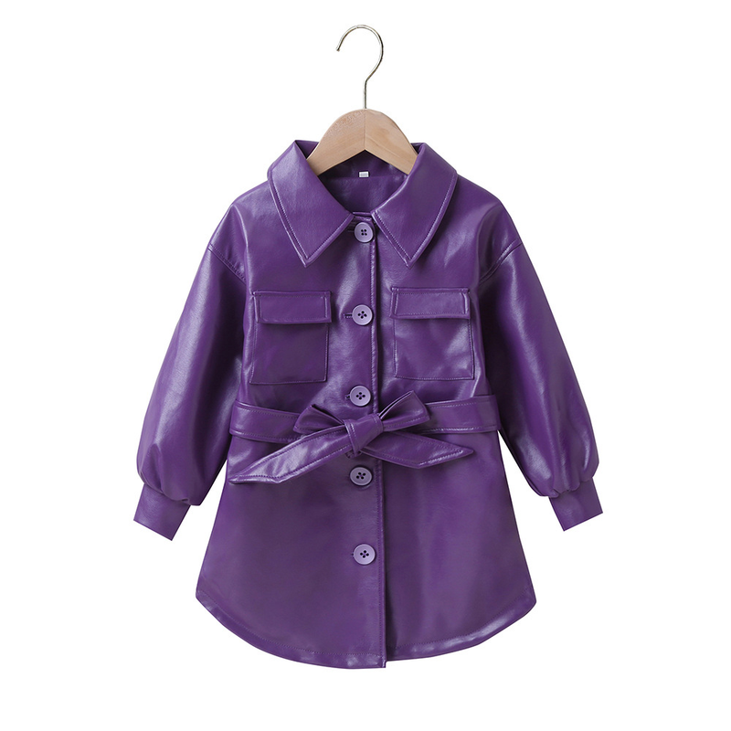 KIDS CLOTHES Trendy Girl Fashion Solid Color Jacket Korean Edition Stylish PU Women's Leather Coat_voghion.com