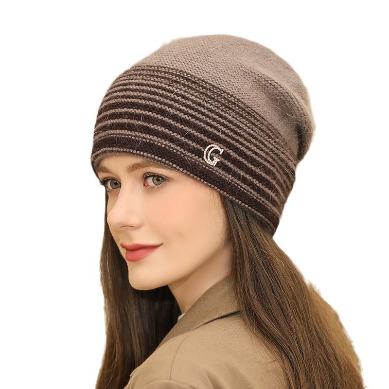 Wollmütze für neue Mütter im Western-Stil für den Herbst, warme und vielseitige Strickpullovermütze aus Kaninchenhaar für den Winter für Damen_voghion.com