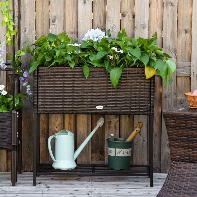 Contenitore portatile in rattan per erbe aromatiche, scaffale da giardino rialzato, attrezzi, vimini, fiori, design con fioriera per verdure, scatola rialzata per letto._voghion.com