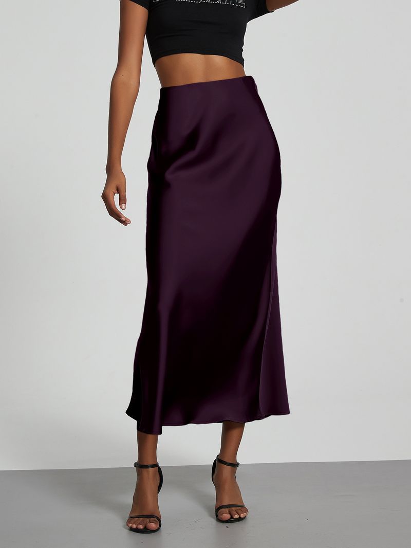 Luxuriöser Satin-Midirock – Hochglänzender A-Linien-Rock für Damen, eleganter Bleistiftrock für Büro und Party mit hochwertigem Fall_voghion.com