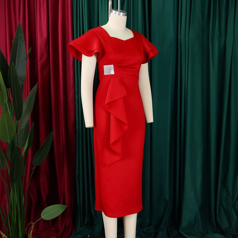 Women's Clothing fashion temperament elegant ruffled solid color hip wrapped _voghion.com