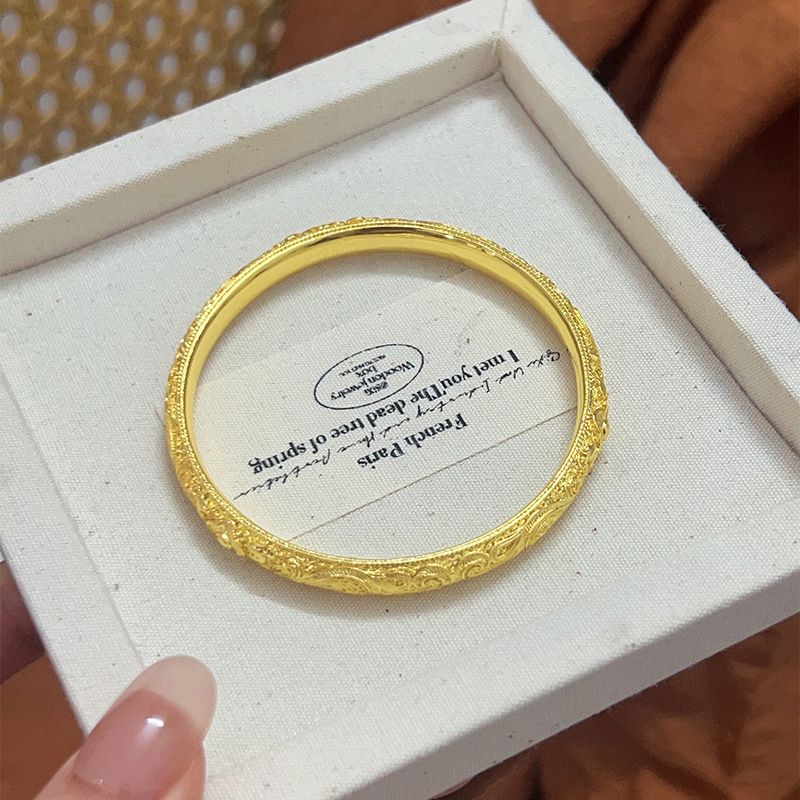 New Vietnamese Gold-Plated Ancient Method Inherited Plain Ring Curled Grass Pattern Solid Bracelet Palace Style High-End_voghion.com