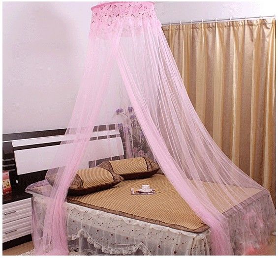 Korean Style Princess Embroidered Lace Dome Ceiling Single And Double Round Bed Foldable Removable Washable Dense_voghion.com