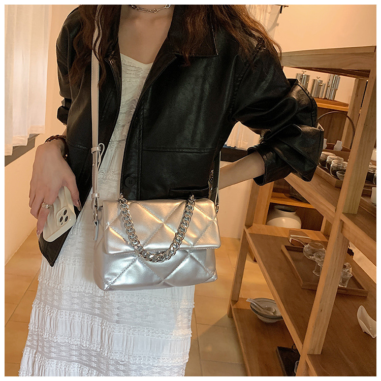 Borsa da donna New S a spalla singola Borsa a tracolla in argento squisito di fascia alta Borsa quadrata piccola con tracolla larga_voghion.com