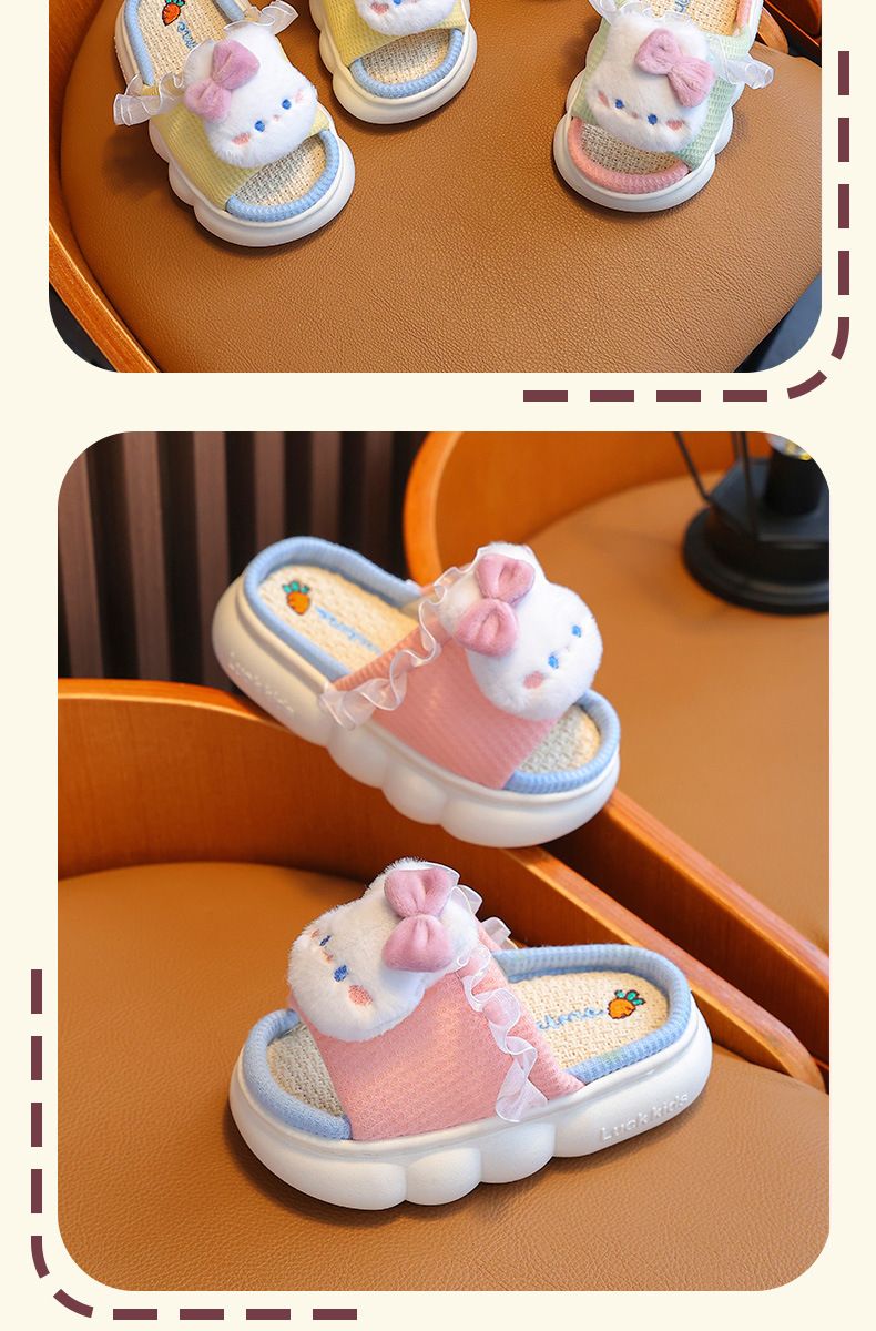 Infradito in lino per bambini primavera e autunno quattro stagioni per interni casa traspirante ragazza famiglia Zhongda baby cotone e lino infradito_voghion.com