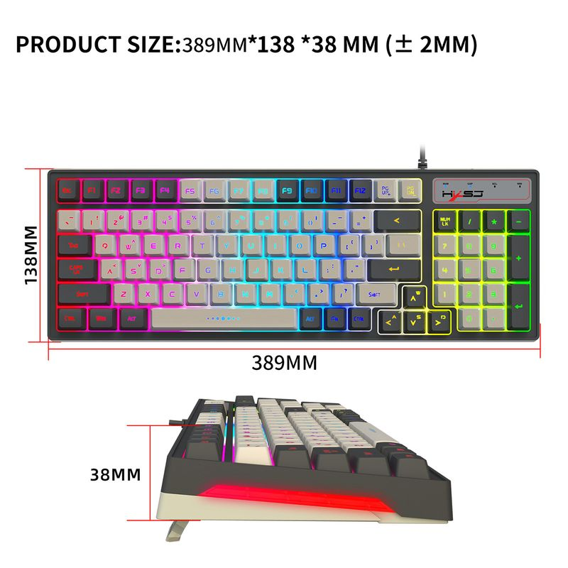 Farfi V600 Wired Keyboard Quick Response Anti-skid Compact 96 Keys RGB Backlight USB Gaming Keypad for Desktop_voghion.com