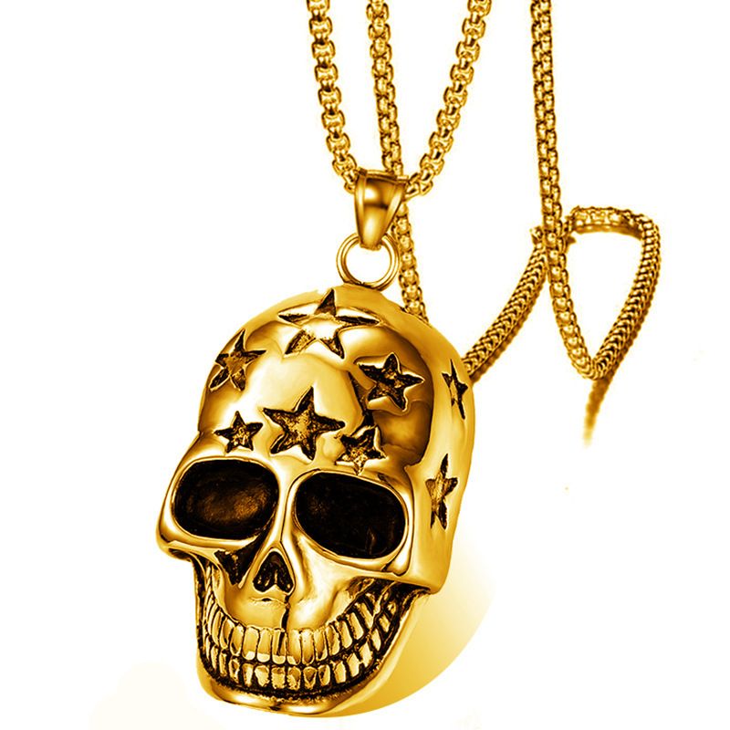 Hip Hop Punk Street Rock Personality Stainless Steel Men's Pendant Necklace Skull Pentagram Necklace Accessories_voghion.com
