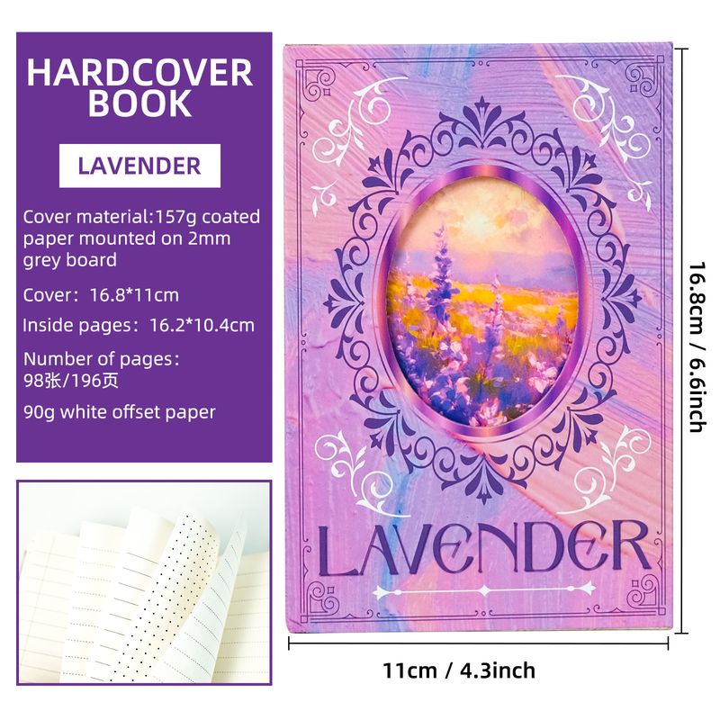 Education & Office Supplies Ins Wind Pink Purple Blue Contrast Color Cover Lavender Flower Sea Hard Shell Portable Triple Folding Notebook_voghion.com