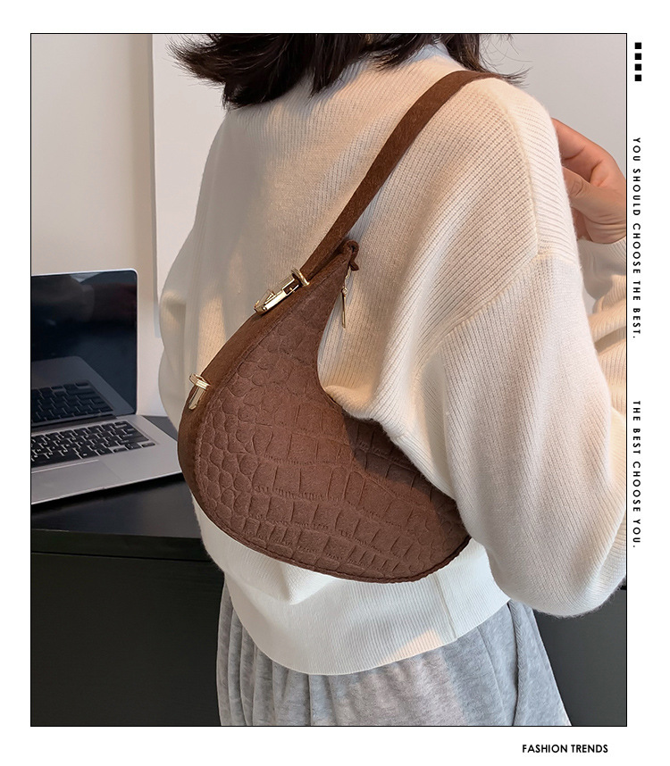 Borsa a tracolla casual monospalla con motivo a pietra, modello invernale, alla moda, versione coreana, da donna, di colore solido_voghion.com