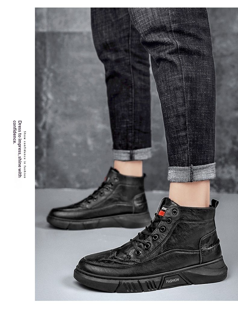 Bottes montantes chaudes Glide 2025 Hiver en coton avec doublure polaire, style business, en cuir, pour hommes._voghion.com