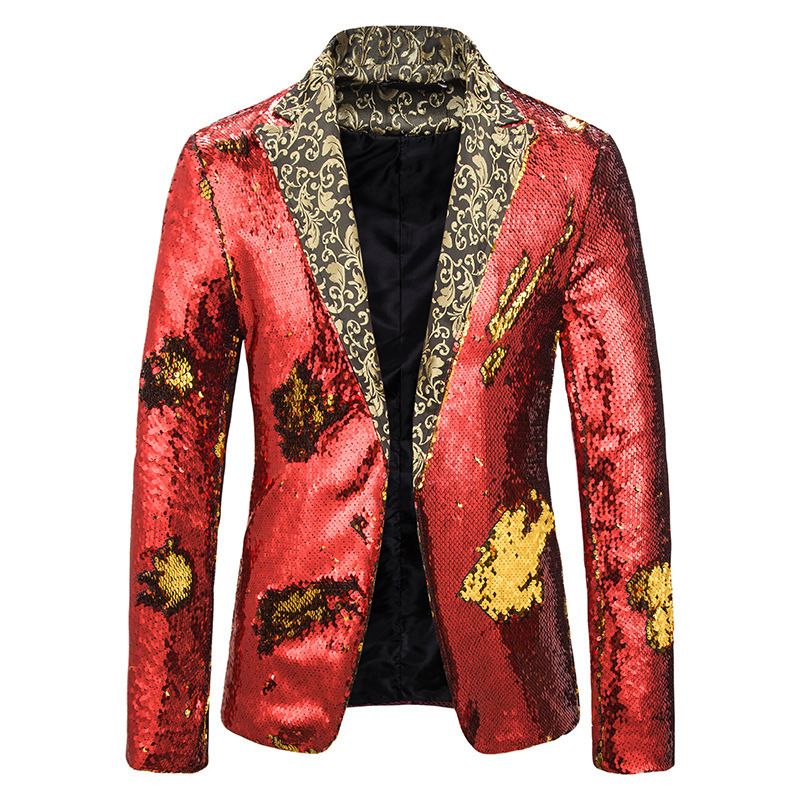 Giacca da uomo in paillettes bicolore autunno e inverno, piccola e comoda, per spettacoli, cantante da discoteca, completo da uomo_voghion.com