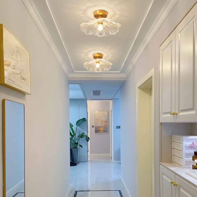 Nordic Minimalist Balcony Lotus Leaf Glass Corridor Hallway Entrance French Crystal Internet Celebrity Ceiling Light_voghion.com